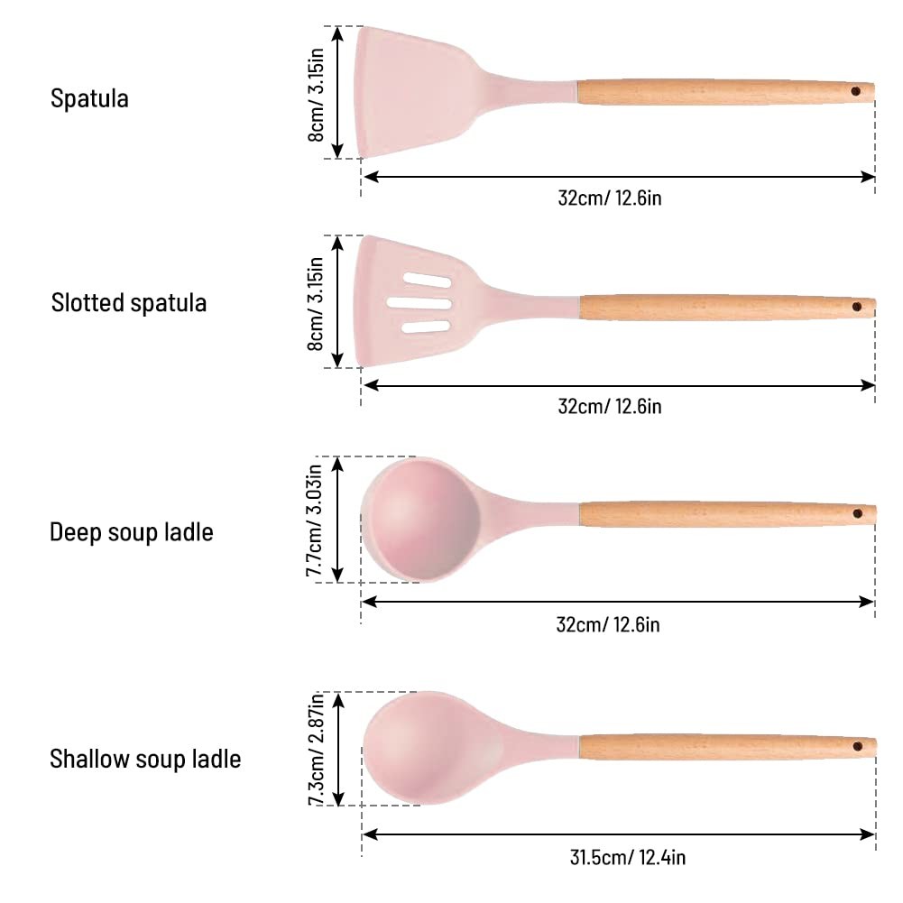 19pcs Non-Stick Silicone Cooking Kitchen Utensils Spatula Set With Holder, Wooden Handle Silicone Kitchen Gadgets