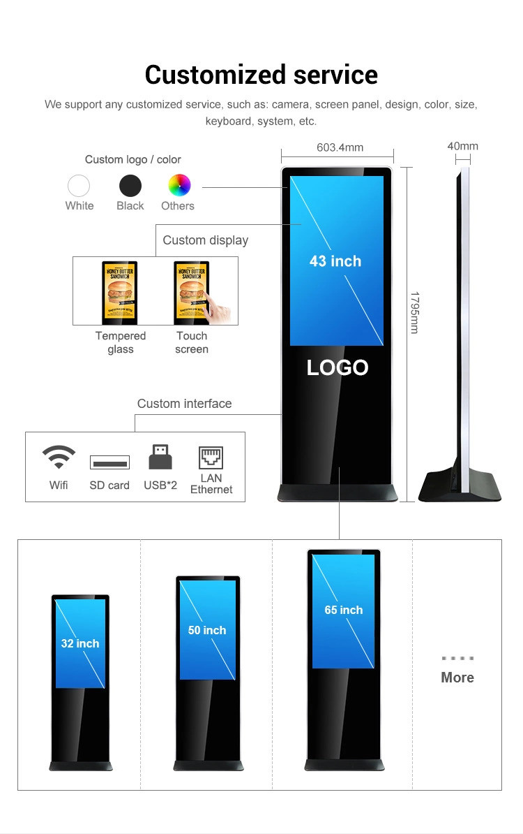High Brightness Floor Standing LCD Advertising Display For Stadiums / Museums