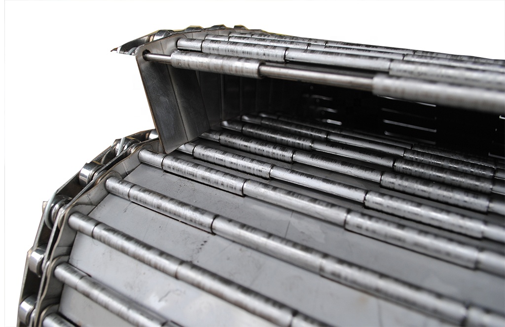 Light Grey Stainless Steel Plate Link Conveyor Belt With Baffle