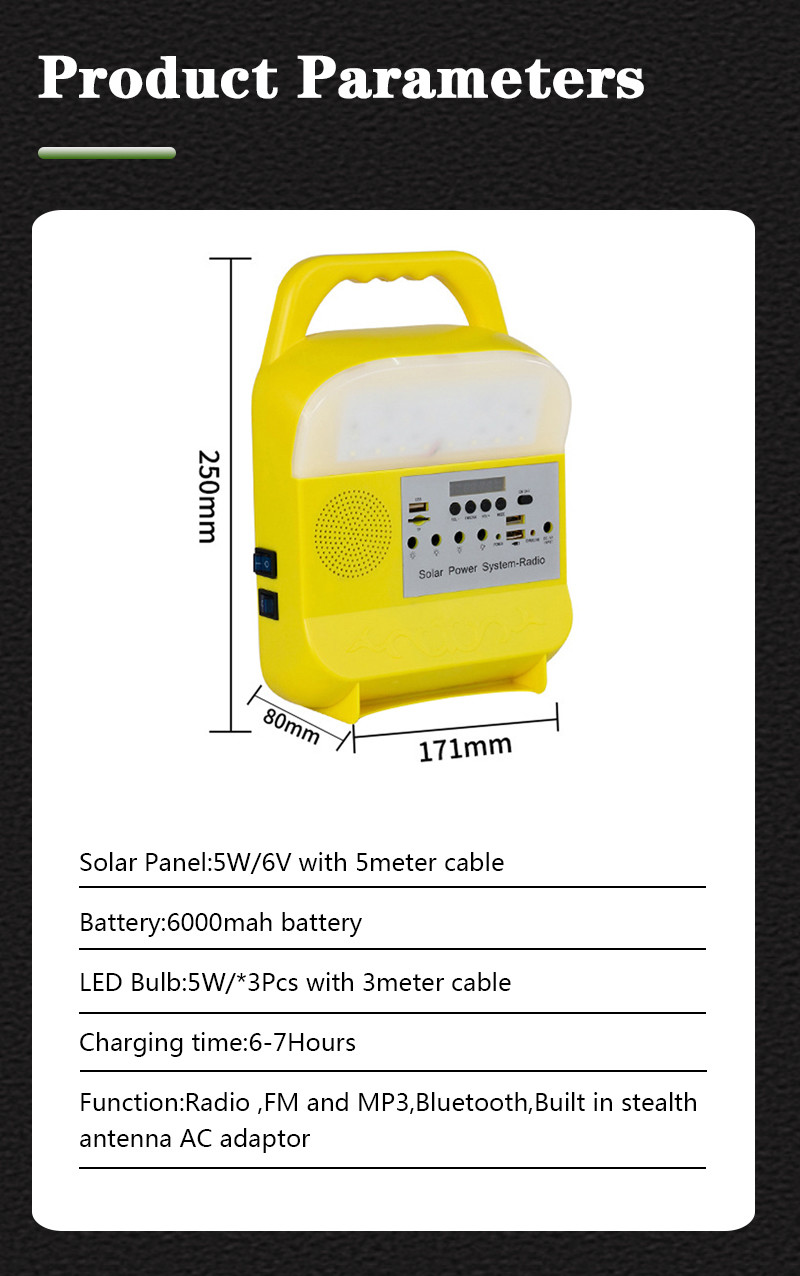 3pcs Portable 5W Solar Generator Home Lighting System 3.7V With Speaker FM Radio