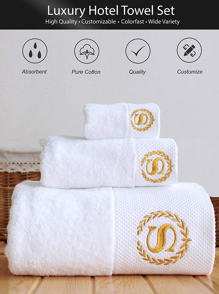 Custom Logo Hotel Towel Set Broad Stripe Coral Velvet 35*75cm 70*140cm Soft Absorbent