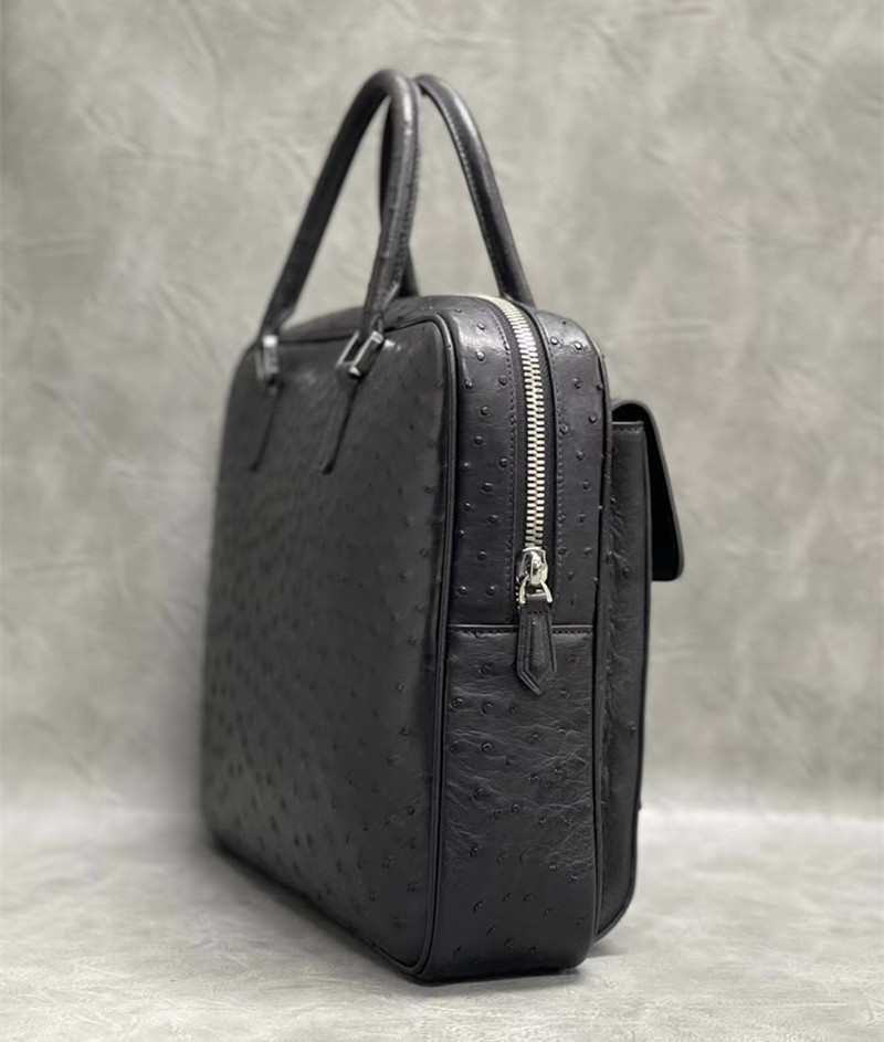 Authentic Real True Ostrich Skin Office Men Briefcase Top-handle Bag Genuine Exotic Leather Male Working Purse Handbag