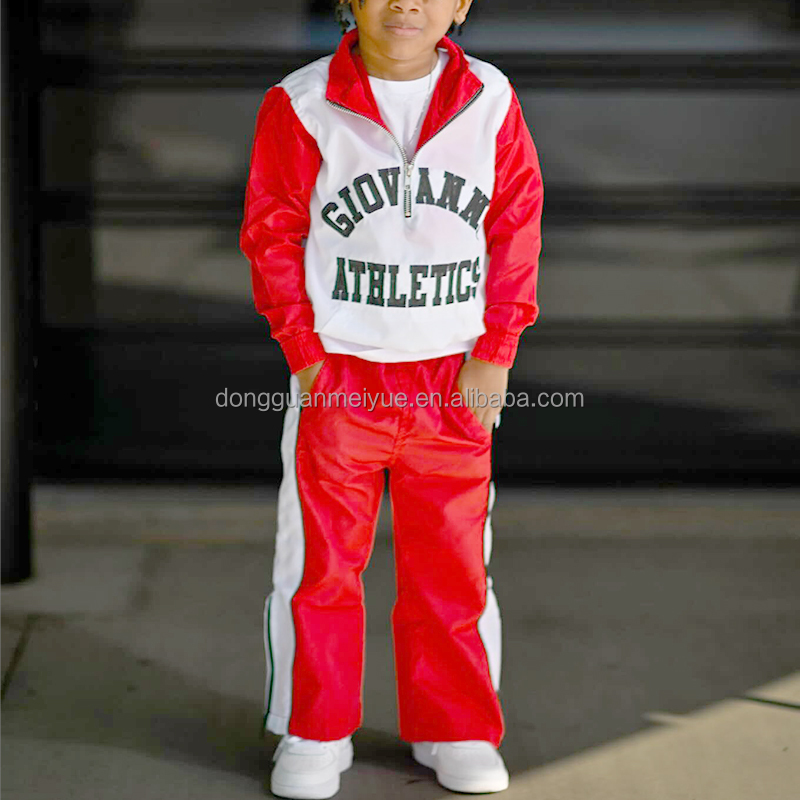 Customized Kids Joggers Set Boys Cropped Hoodies Windbreaker Half Zipper OEM Service
