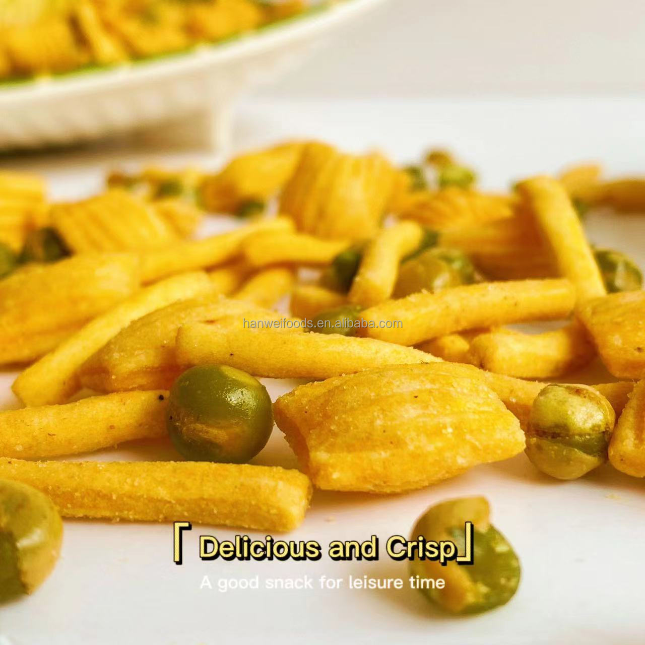 Hot Sell Mixed Snack Prawn Strip Cracker with Green Peas Crispy Snacks for Party Office