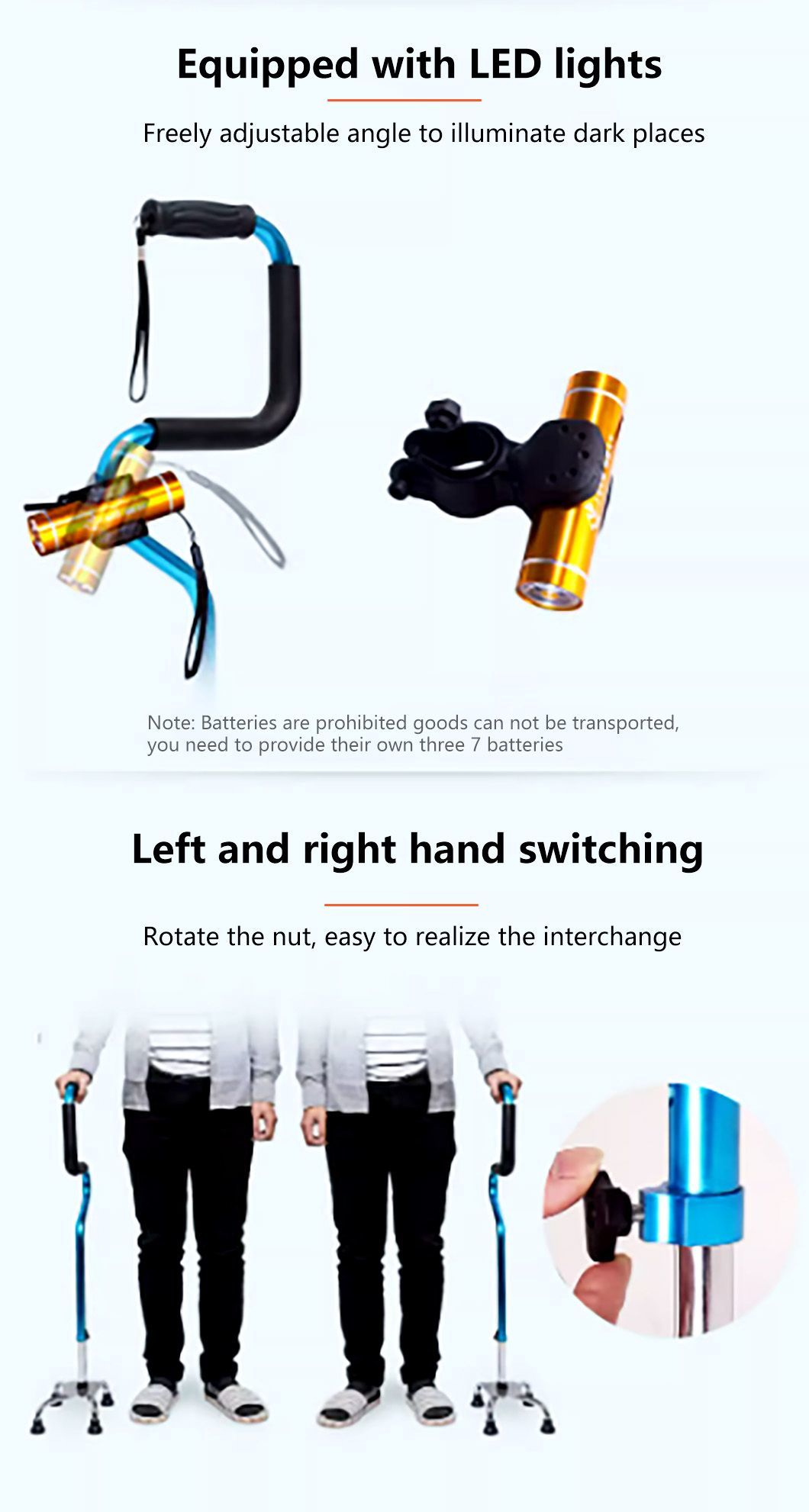 High-Quality Medical Adjustable Four-Legged Aluminum Disabled Walking Medical Crutches