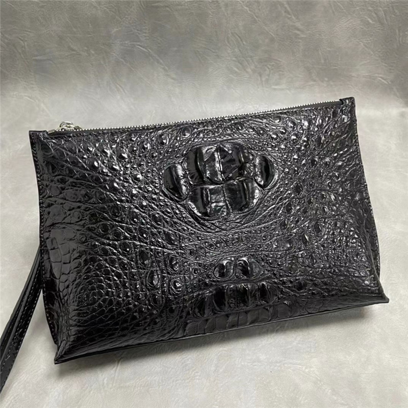 Authentic Real True Alligator Leather Men's Wristlets Clutch Bag Genuine Exotic Crocodile Skin Male Large ZIP Card Purse