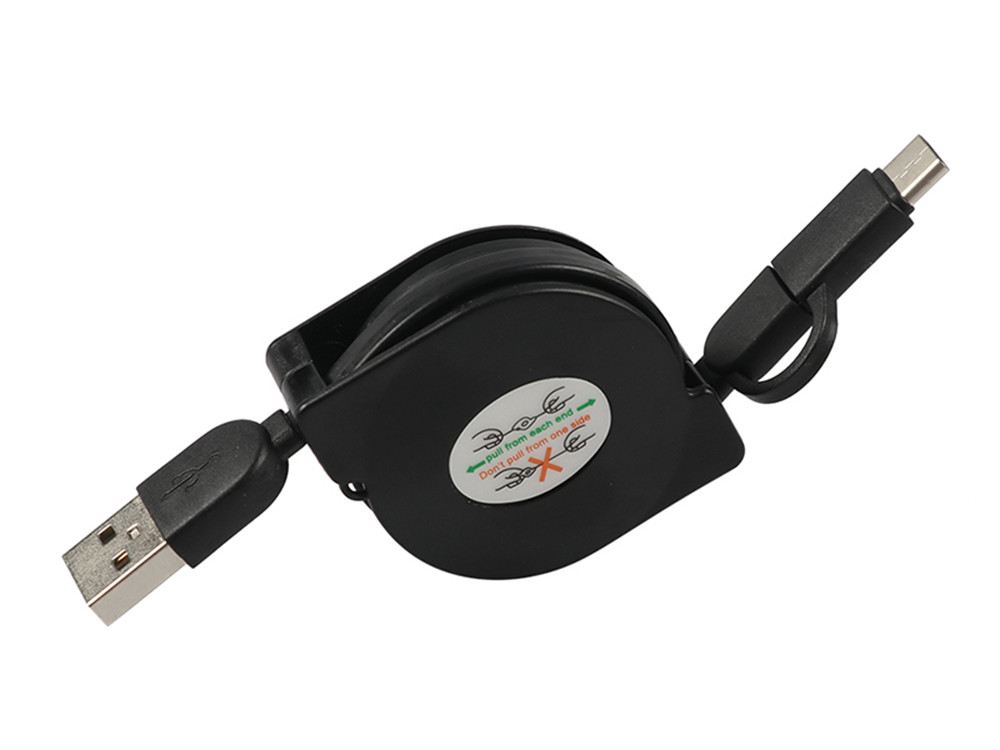 Retractable 2 In 1 Micro Usb Type C Charger , Length 100cm USB Extension Wire