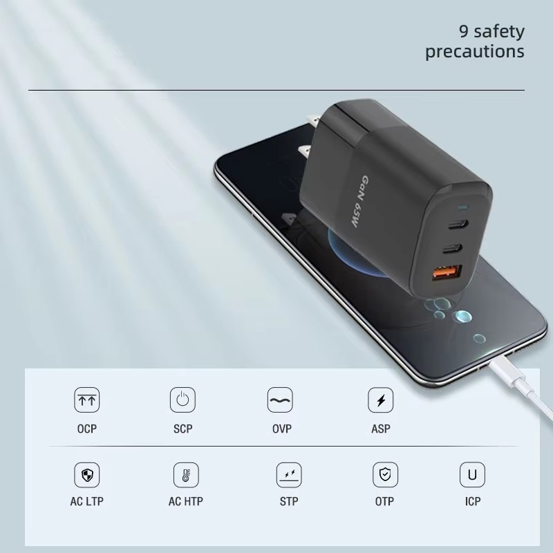 65W GaN Fast Charger With Inverter USB Type C Multiport Phone Power Adapter