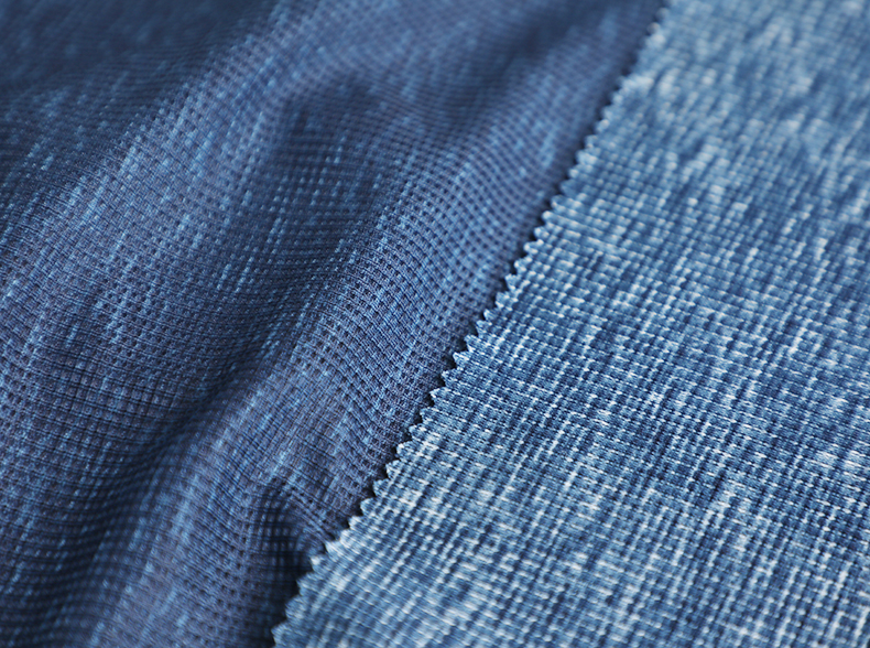 Blue Cationic Polyester Single Jersey Fabric Spandex Waffle Knit