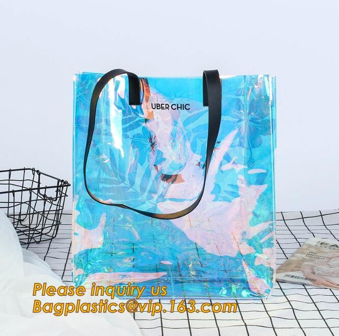 Factory Custom made Environmental PVC clear packaging toy storage handle bag,plastic tote packaging bag with handles fro