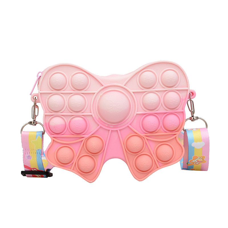 Fidget Pop Purse Bow Girls Purse Easter Gift Sensory Fidget Toy Silicone Cross Body Kids Purse Pencil Case Makeup Bag