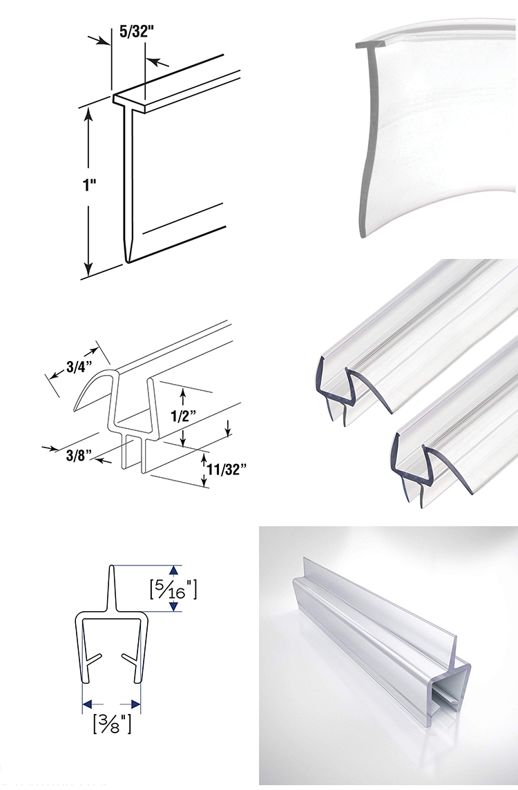 20-90 Shore Hardness Waterproof Shower Door Sealing Strips for Customized Glass Doors