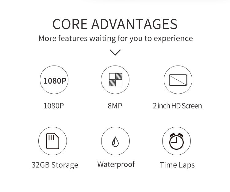 90 Degree 30fps Sports Cam HD 720p Waterproof 30m 200mah Action