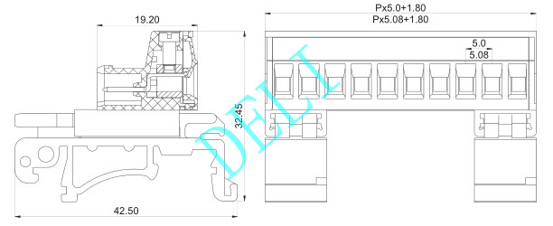 Green Color Male Pin Header Connector Feed - Through Header DL2EDG-UKR-XX-5.0/5.08