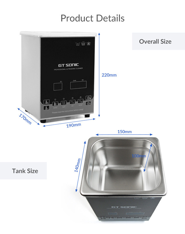 40kHz 50W 2L Ultrasonic Wash Tank GT SONIC D2 Adjustable Power
