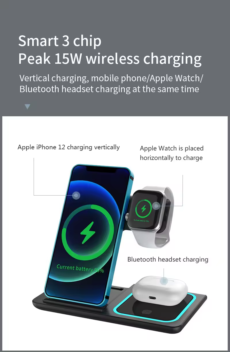 3 In 1 Wireless Charging Station For IPhone 14 13 12 11/Pro/Max Private Mold