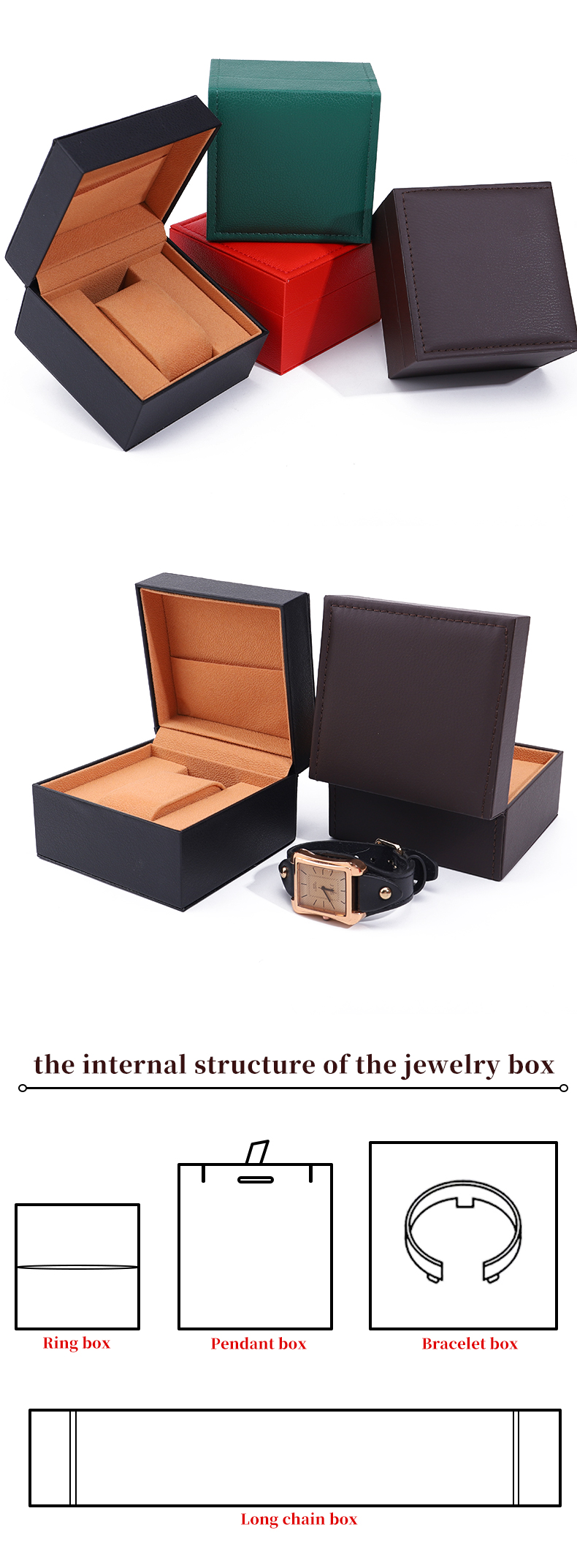 Stylish Soft Lining PU Leather Watch Storage Box With Inner Jewelry Pocket