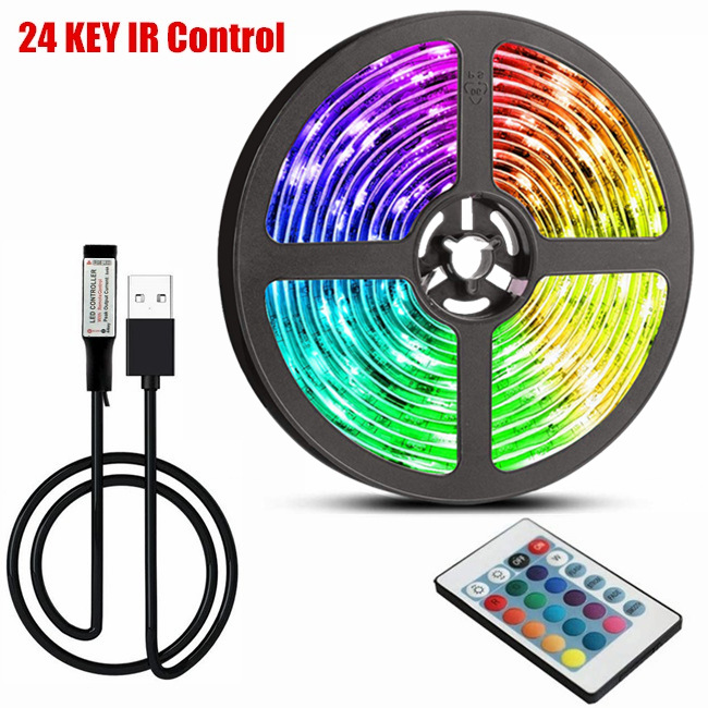 Support Dimmer Yes 5m RGB Strip Light Set With 24keys Bluetooth 5V RGB SMD 5050 LED