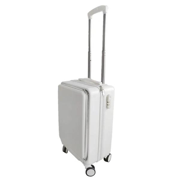 20inch PC Luggage with Spinner Wheels Durable White ABS Travel Baggage Suitcase featuring Front Open Zipper at Reasonable