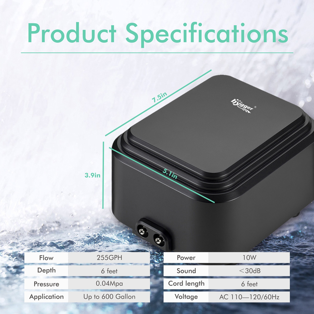 255 GPH Dual Outlet Air Pump For Fish Tank