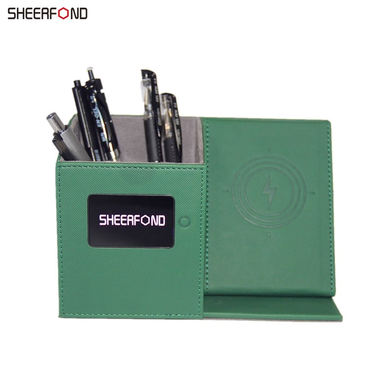 ODM Ultraportable Leather Pencil Holder , Dustproof Wireless Charging Desk Organizer
