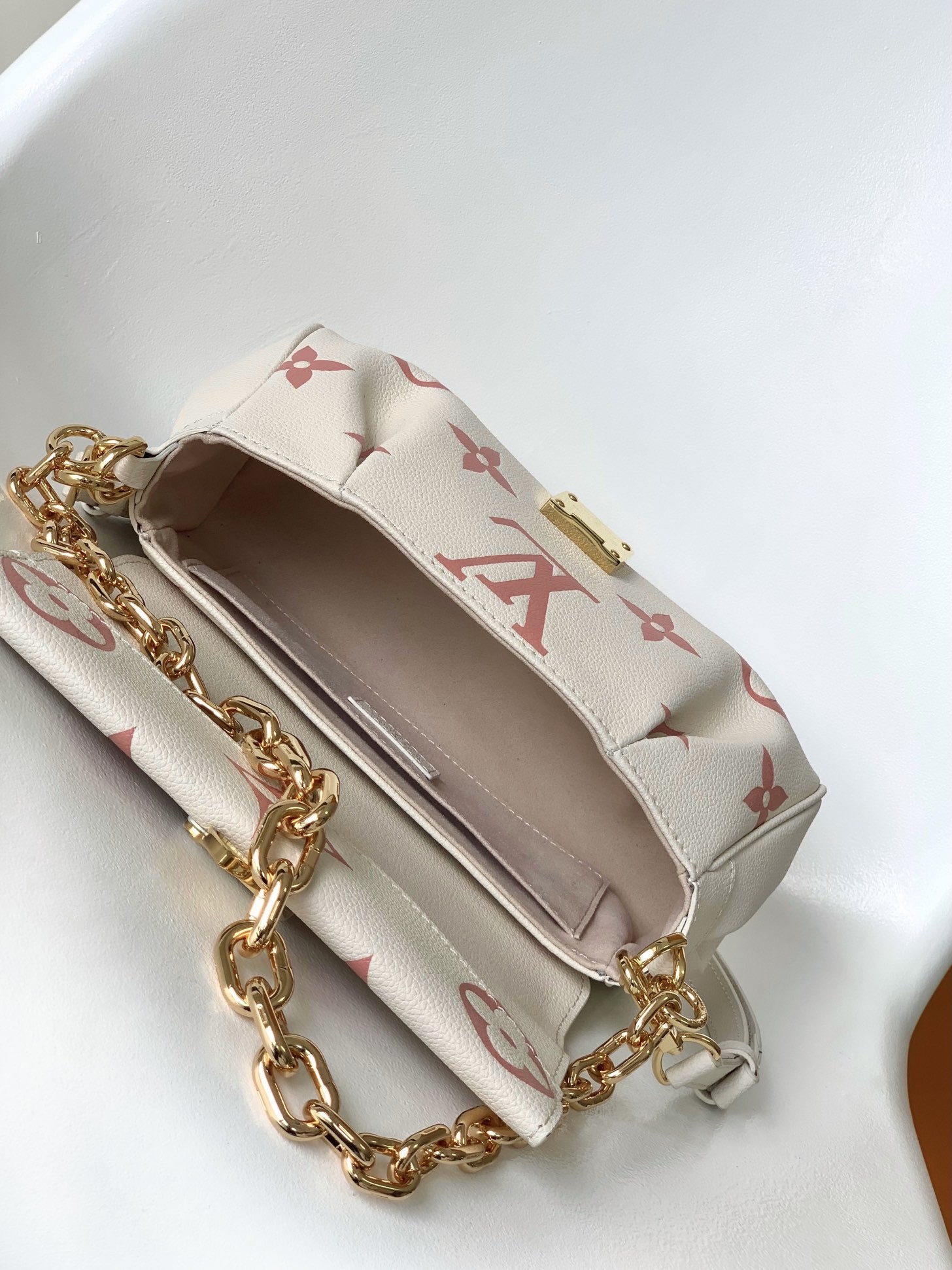 Favorite Creme Mini Sling Bag Branded LV Rose Trianon Two Monogram Empreinte Leather