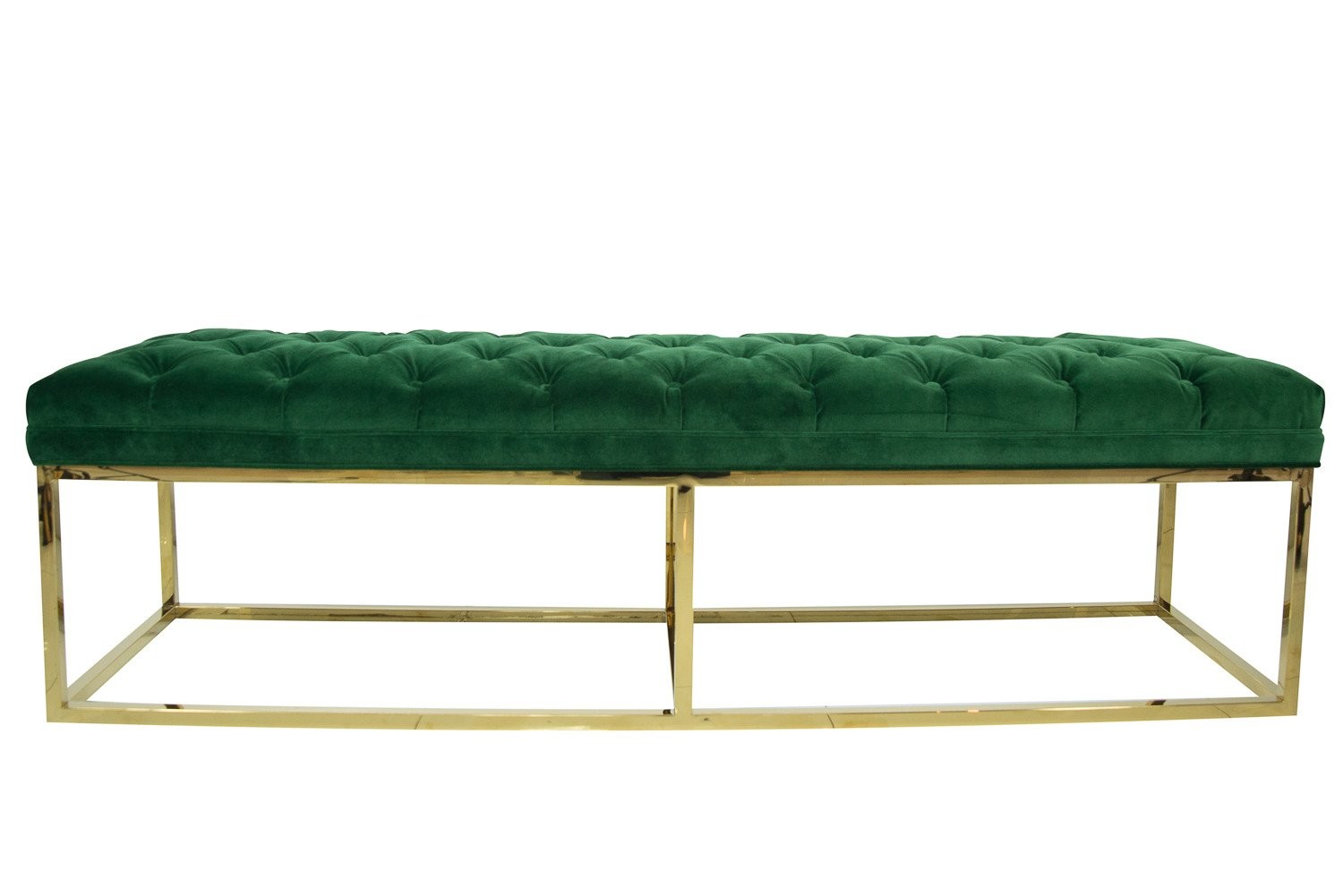 HOT sale modern classic green velvet fabric tufted upholstery bench stainless steel frame ottoman for wedding event