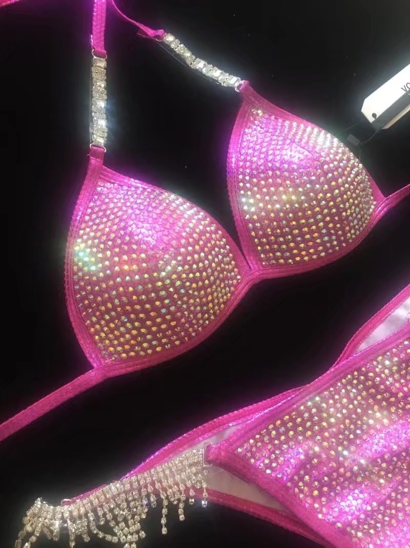 World Miss Bodybuilding Bathing Suits Sparkle Rhinestones Fully Covered