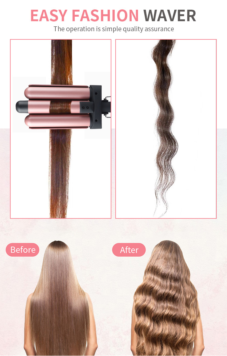 Ceramic 78W Three Barrel Hair Waver , 1 Inch Curling Iron Wand