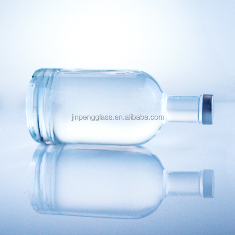 Round Glass Bottle 375ml Clear Empty Bottle For Spirits With Acid Etch Surface Handling