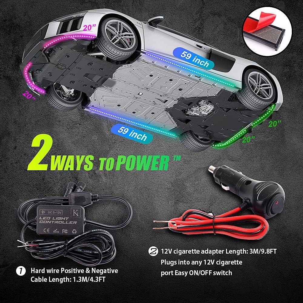 6Pcs Car Underglow Strip Lights 12V RGBIC Multi Color DIY Sound Active Function Music Mode with APP Control and Remote