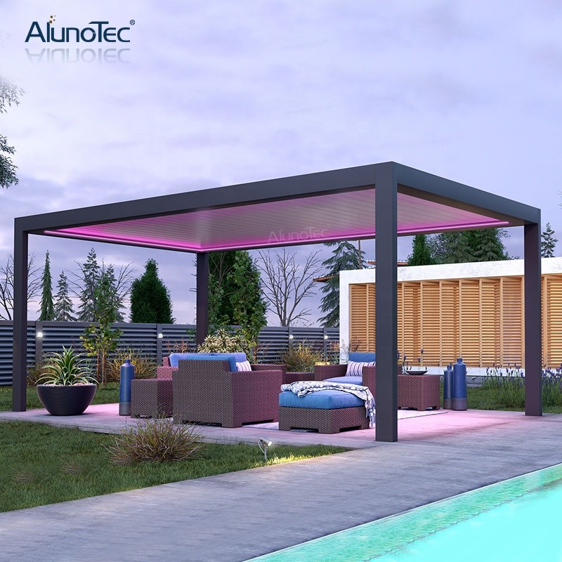 Customized Pavilion Louvered Pergola Electric Waterproof Aluminium Gazebo