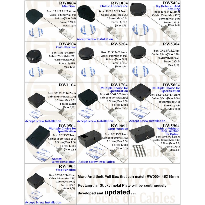 RW5904 Cuboid Heavy Duty Retractable Tether Pause Function Optional Plus Rectangular Sticky Metal Plate