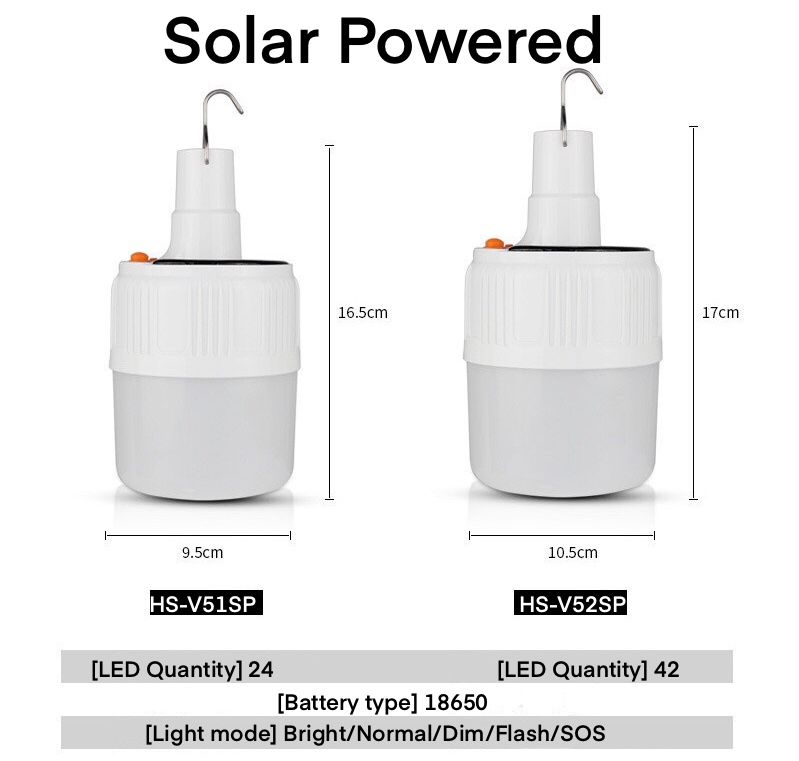 Emergency Hook 5000K Battery Operated Solar Lights Rechargeable Solar Bulb
