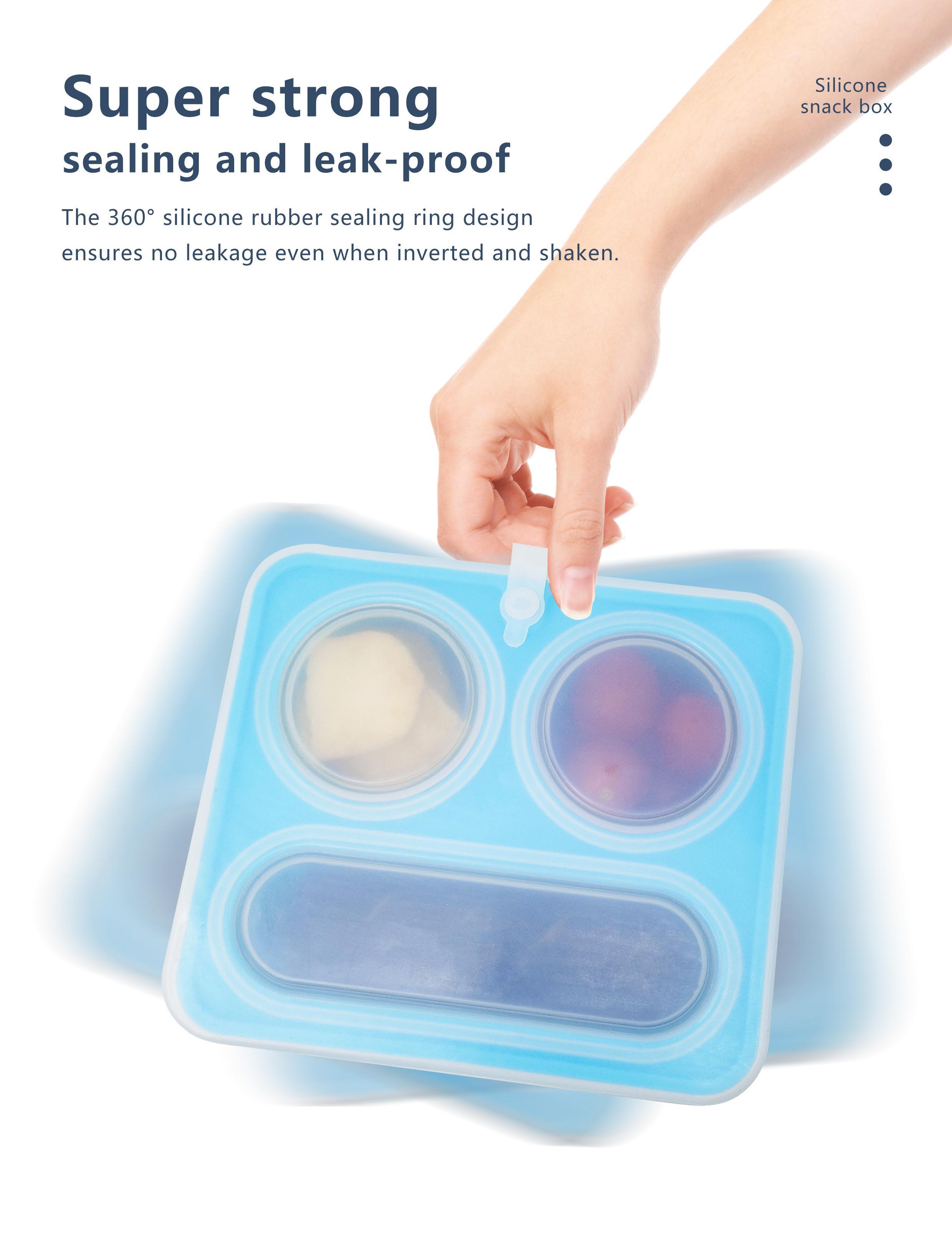 Blue Silicone Divided Snack Box with Lids BPA-Free Leak-Proof Eco-Friendly Microwave Dishwasher Safe for Kids Adults OEM