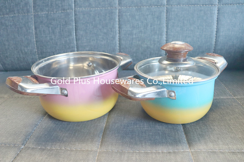 6pcs Stainless Steel Cookware Sets Casserole Carrier Insulated Coating Non Stick