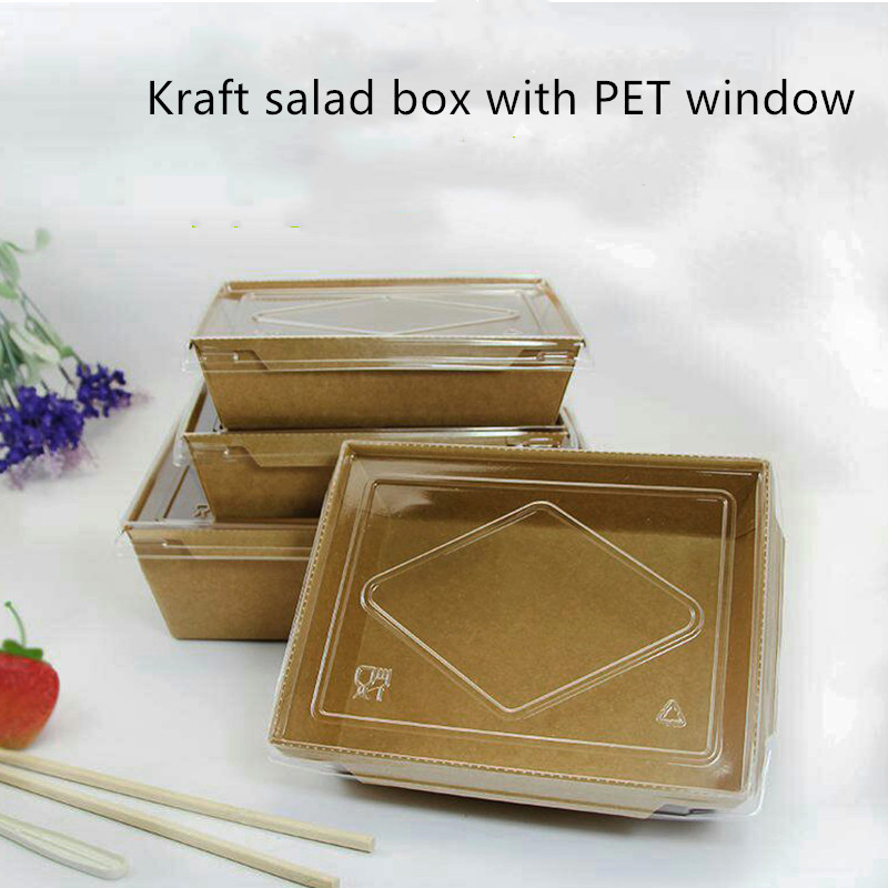 PET Lid Kraft Paper Disposable Food Containers 2100 1600 1400ml