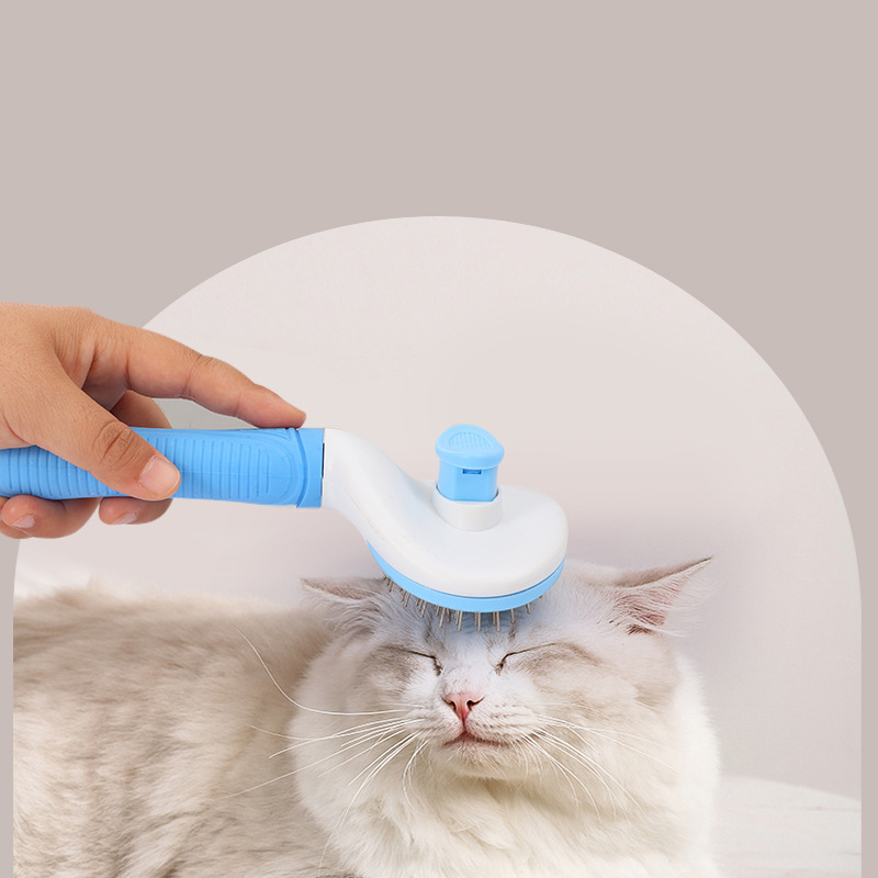 Pet Hair Remover Comb Gray Dog Grooming Brush Self Cleaning Slicker Portable Custom Logo