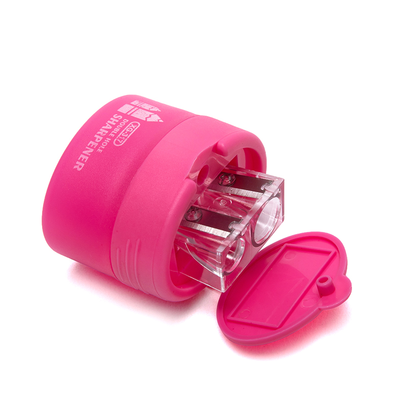 Cute Novelty Children Double Hole Pencil Sharpener Pink Box