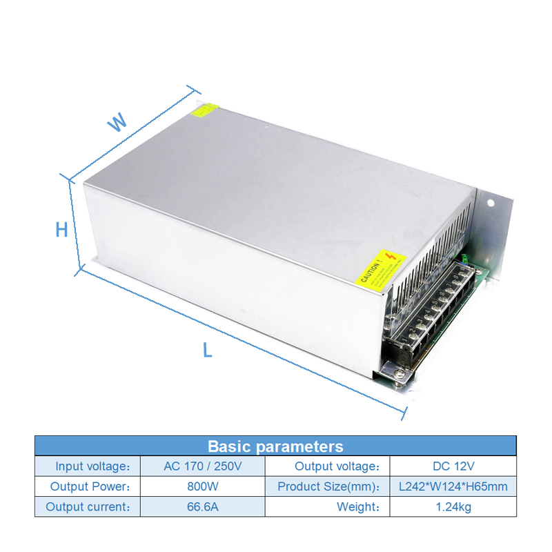 Aluminum Case 12V Switching Power Supply 800W With Fan 220V AC To DC 12V