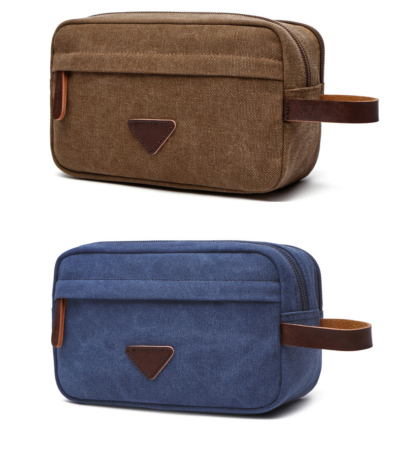 Men'S Vintage Leather Canvas Travel Shave Kit Bag