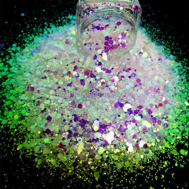 White Iridescent Glitter for Epoxy Floor Hexagon Mixed UV and Heat Resistant Christmas Decorative Glitter Combination