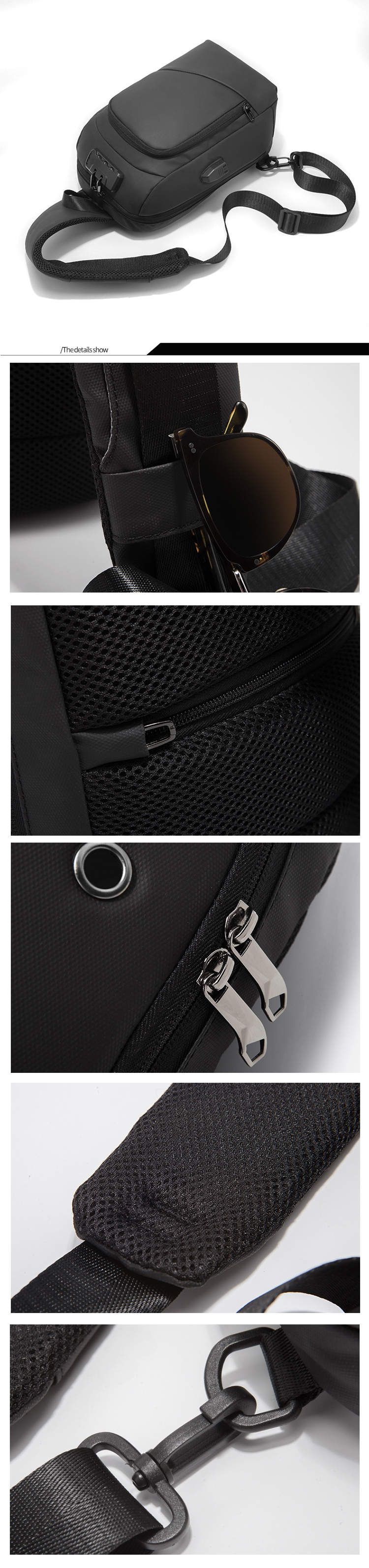 ISO9001 Anti Theft Lock Crossbody Chest Sling Bag For Men 19*12*31cm