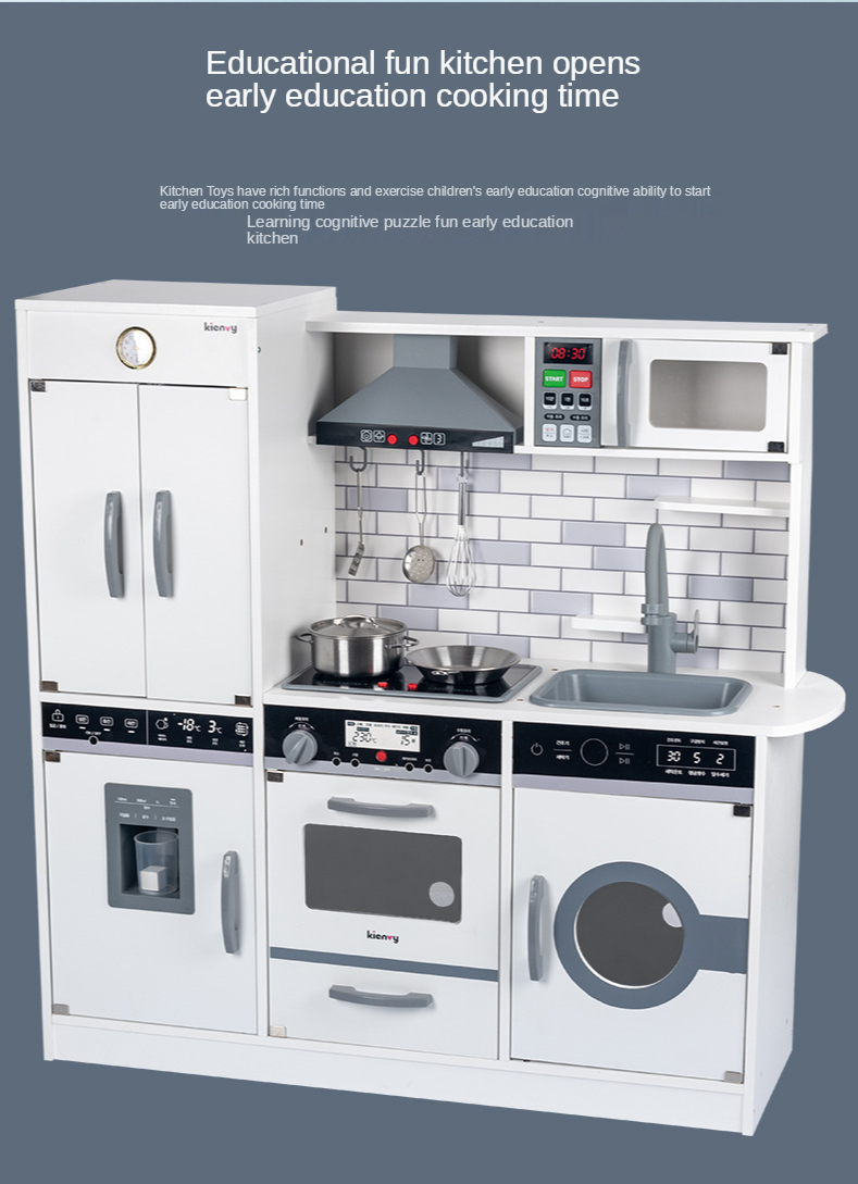 Large 82.5cm Refrigerator Wooden Miniature Kitchen Set Stove White Black