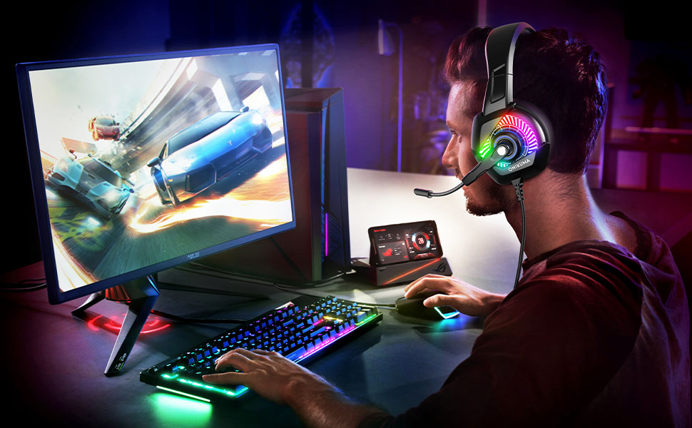 PS4 Gaming Headset Wired G9000 LED Noise Canceling Headphones with Mic RGB Light