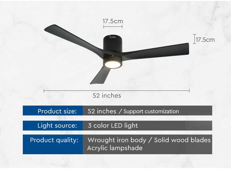 Flush Mounted LED Ceiling Fan with 3 Natural Wood Blades and Wall Control Convenience