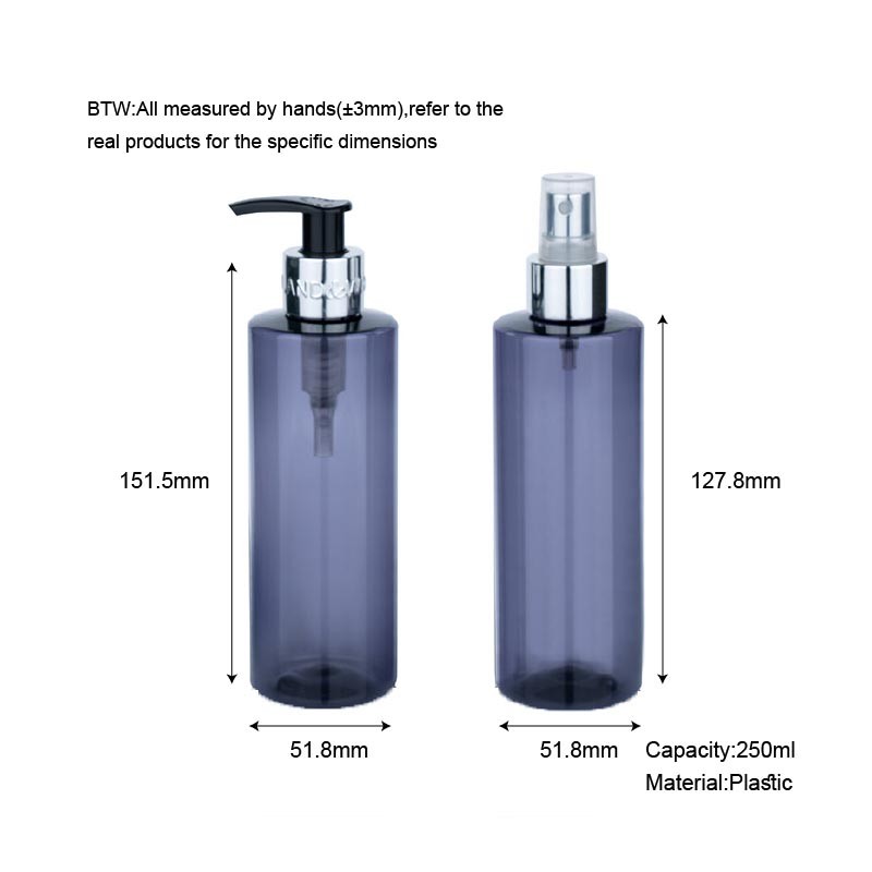 250ml Purple cylindrical smoothwith Silver pump/spary for shampoo lotion bottle