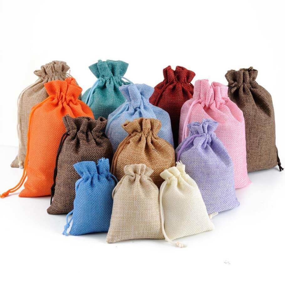 Gunny Burlap Fabric Drawstring Dust Bag Linen Pouch Personalised