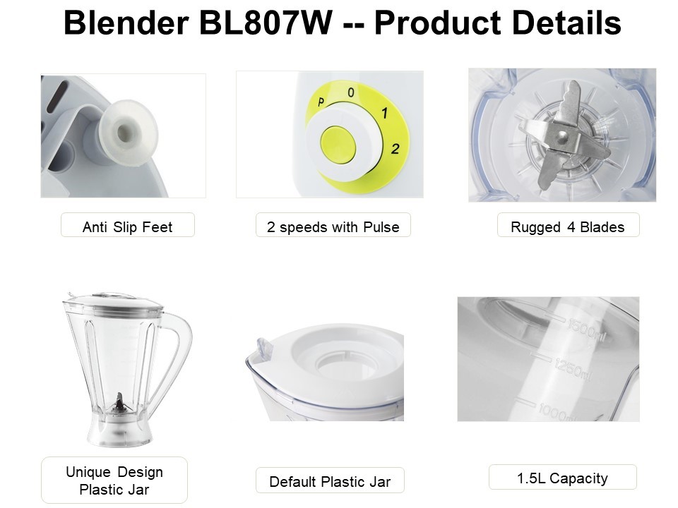 600W 1.5 L BL807 Plastic / Glass Jar Food Blender