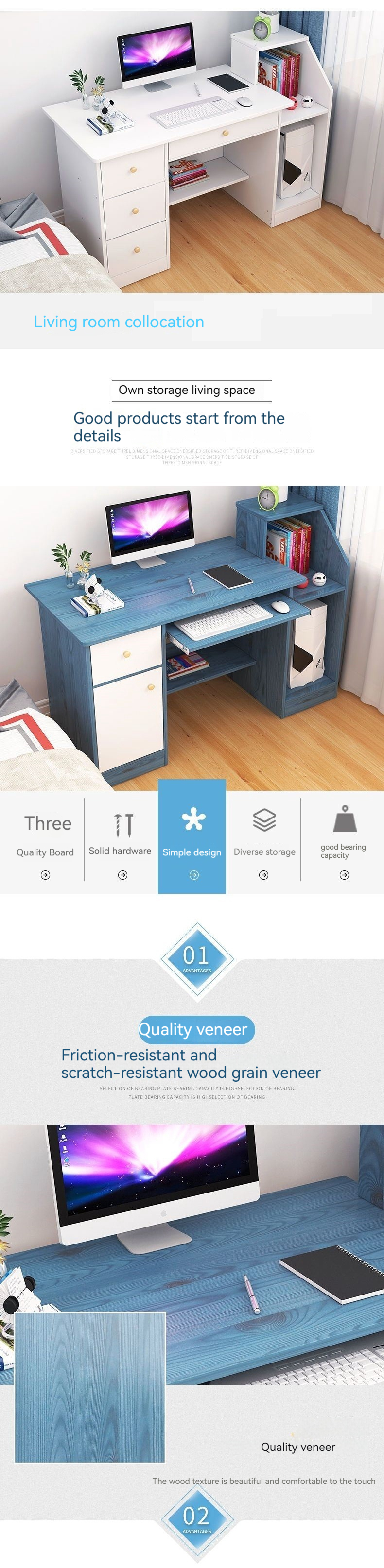 Contemporary Design Home Office Desk with Multifunctional Storage and Main Unit Stand
